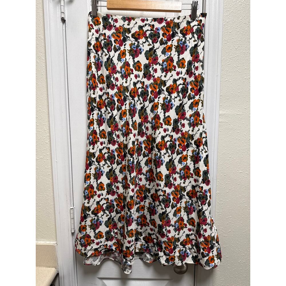 MM.Lafleur Satin Silk Floral Midi Slip Skirt Size 8 Quiet Luxury Old Money - Picture 2 of 6